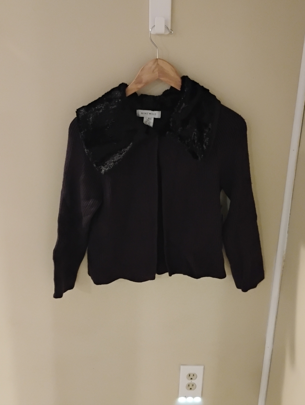 NWT Deadstock Vintage 2000s 1990s Nine West Faux Fur Collar Knit Jacket Cardigan